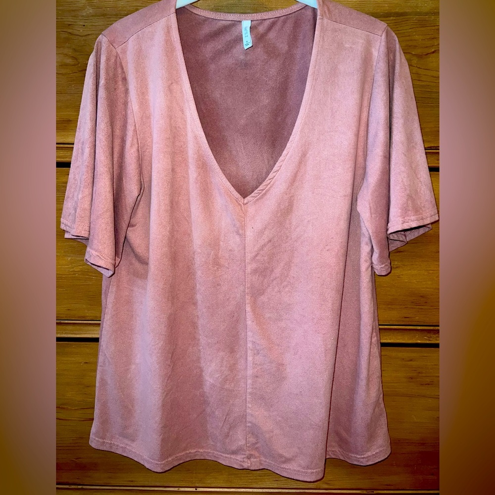 Velvet pink v neck top